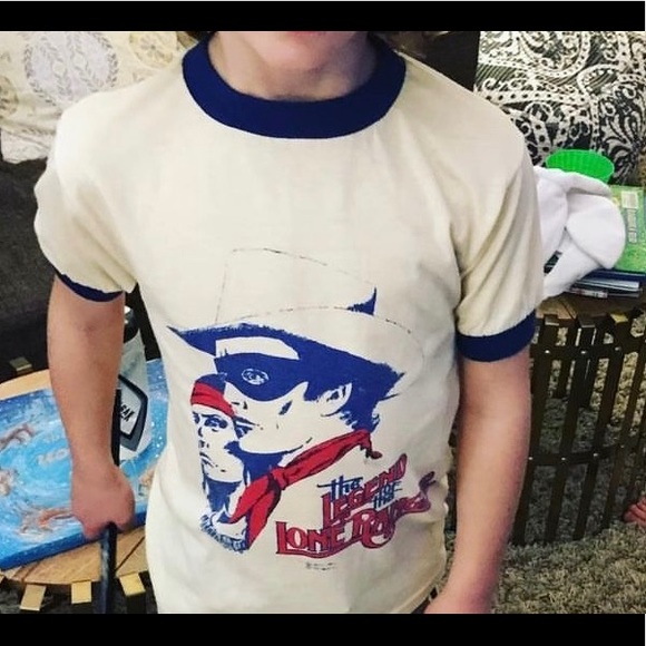 The Legend or the Long Ranger Vintage butter yellow and navy trim tshirt. - Picture 1 of 7